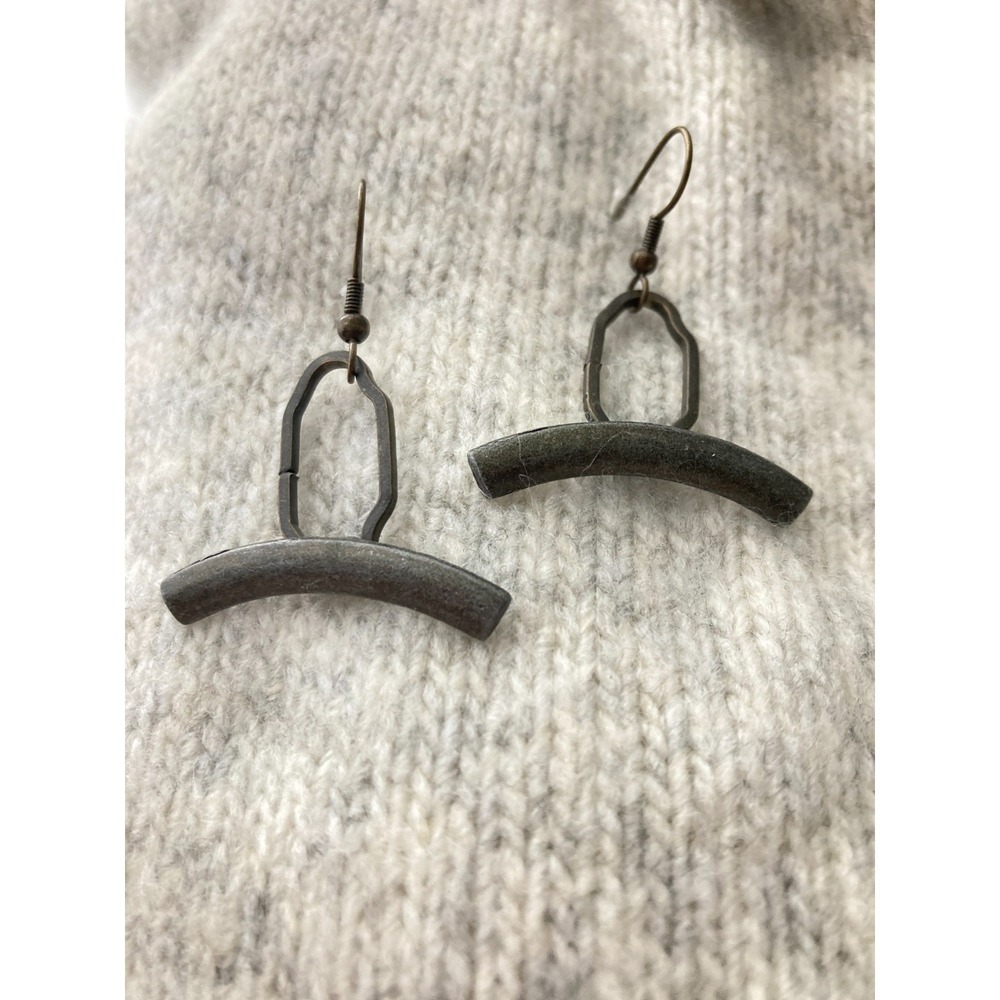 Modern Minimalist Gunmetal Dangle Earrings Geometric Open Link Curved Bar Drop